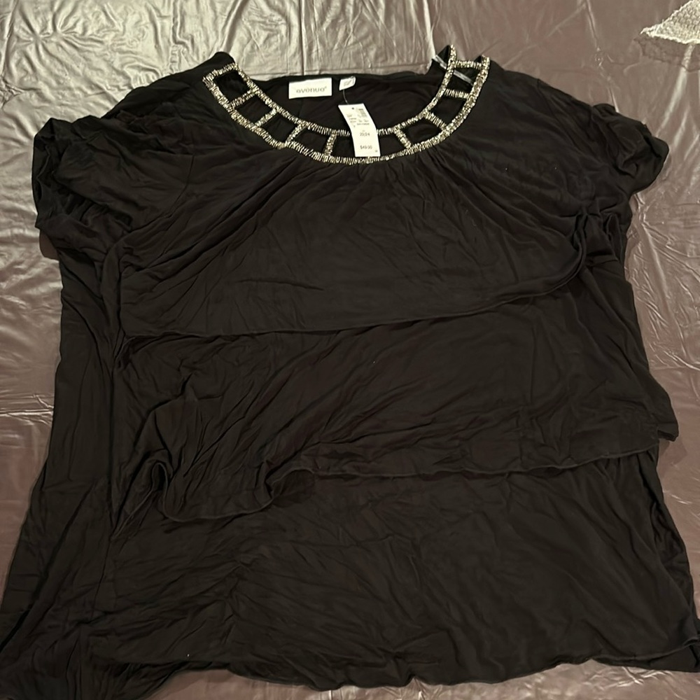 Avenue Black Bling Neck shirt with Ruffle